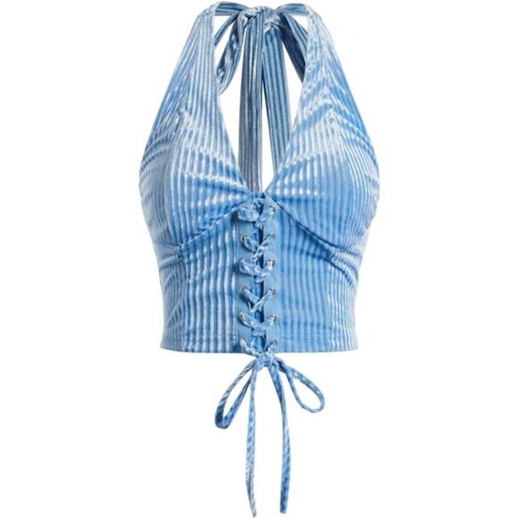 Women's Halter Corset Tops Lace Up Blue - Picture 1 of 5